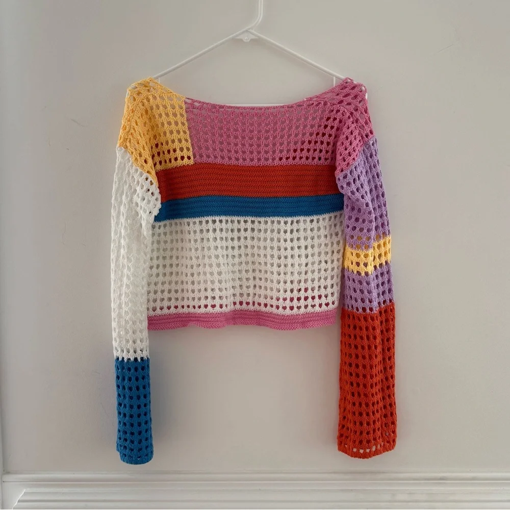 Y2K Colorblock Knit Cropped Sweater - Picture 2 of 6